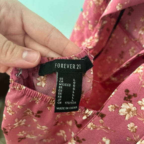 Forever 21 slit dress with bow pink floral women’s size Large - Picture 3 of 6